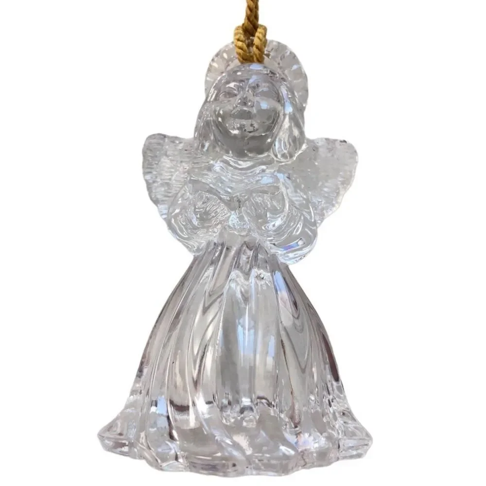 SET 3 VINTAGE GORHAM LEAD CRYSTAL ANGEL ORNAMENTS WITH GOLD TASSELS